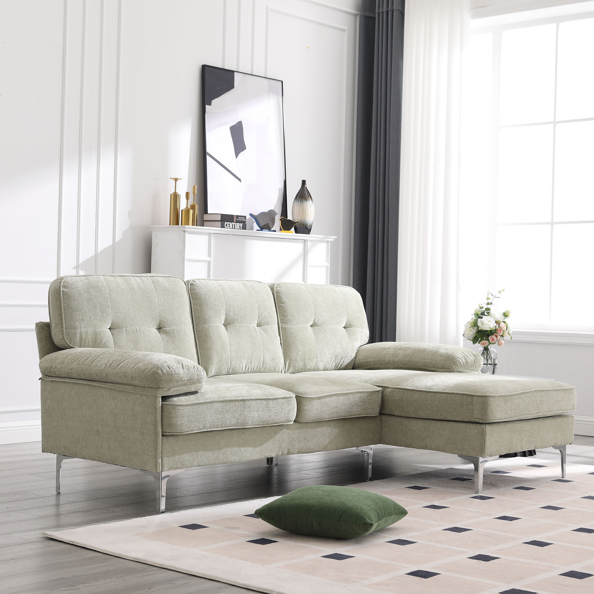 Wrought Studio™ 83.46" Wide LShaped Tufted Pillow Top Arm Sofa with